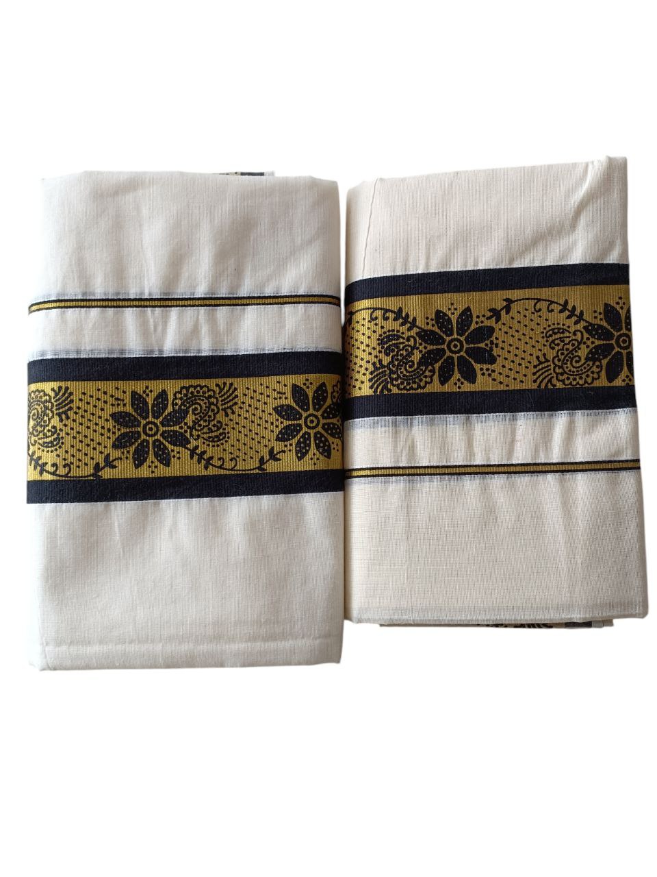 Womens Kerala Traditional Kuthampully Set Mundu with Printed Designs