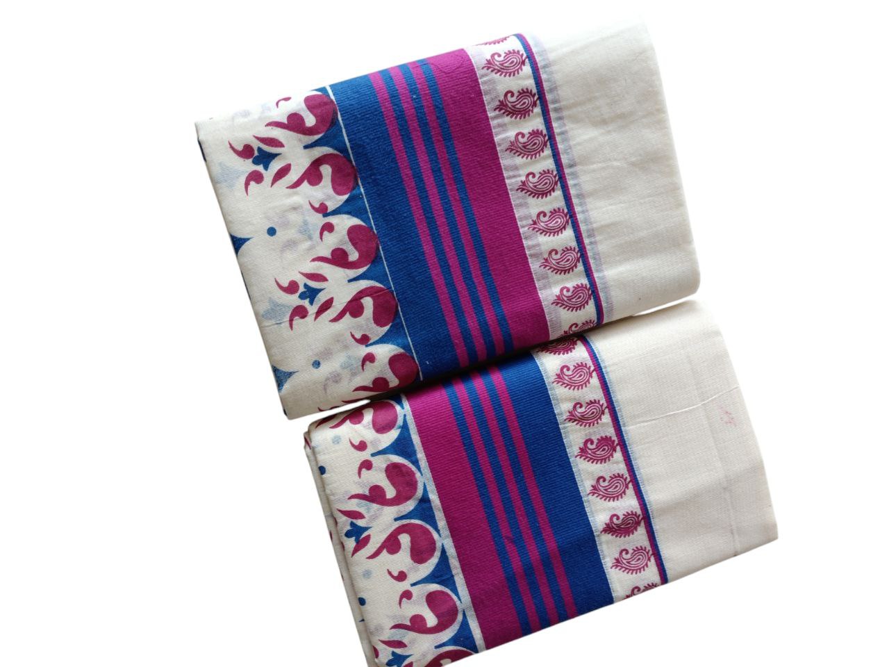 Womens Kerala Traditional Kuthampully Set Mundu with Printed Designs