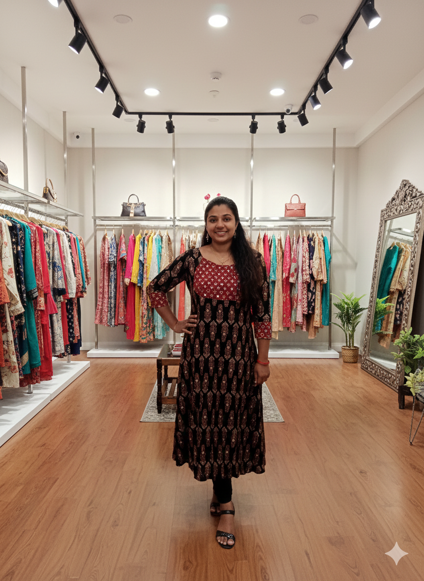 PURE COTTON AJRAKH ALINE KURTI [ MCAN09 ]