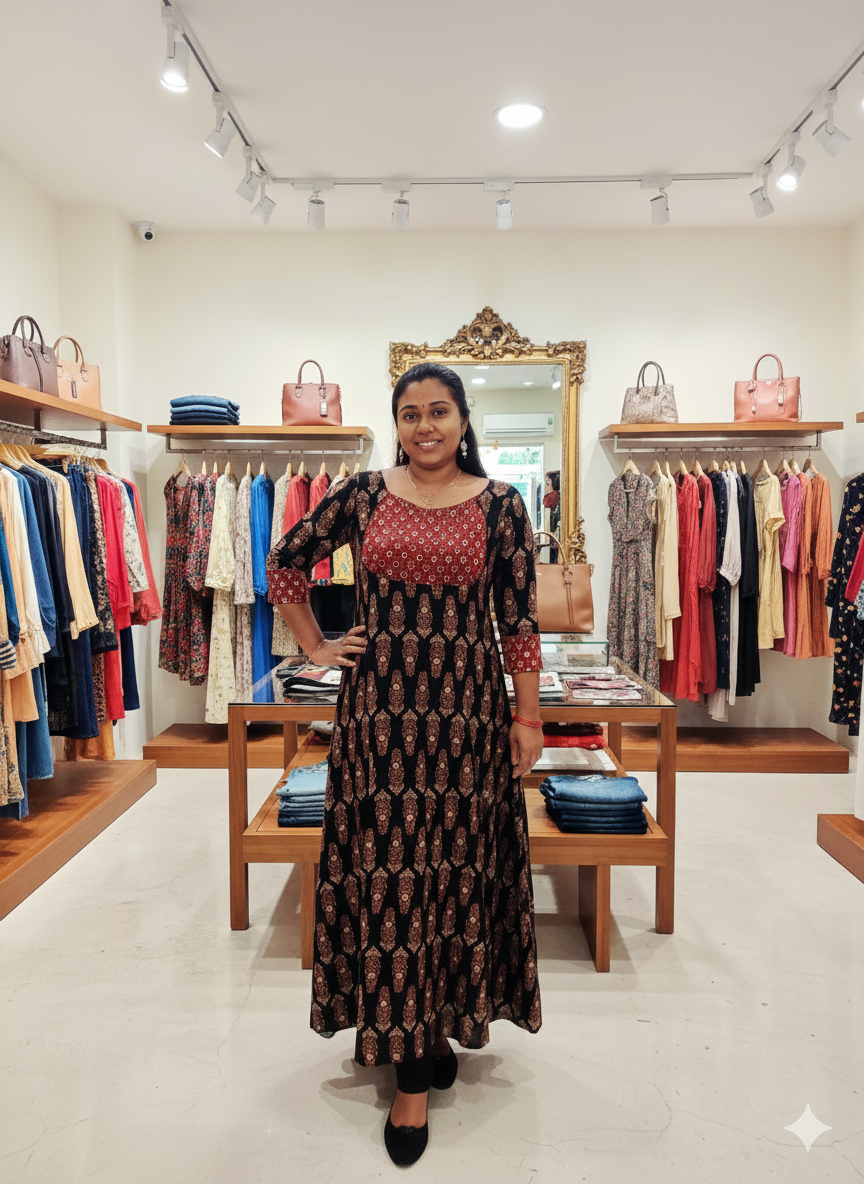 PURE COTTON AJRAKH ALINE KURTI [ MCAN09 ]