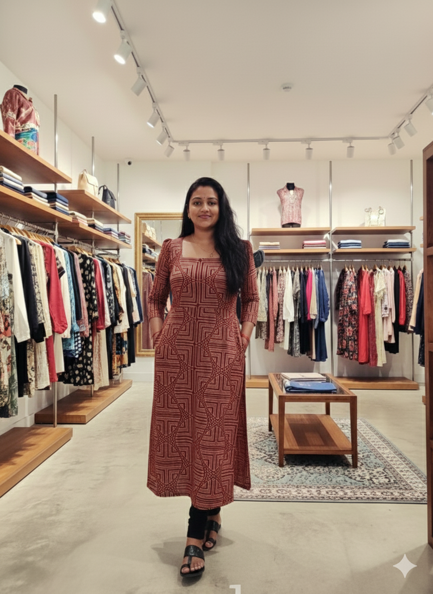PURE COTTON ALINE KURTI WITH PUFF SLEEVES [MCAN21]