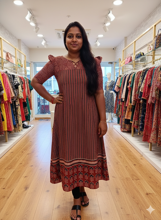 PURE COTTON AJRAKH DRESS [ MCAN24]