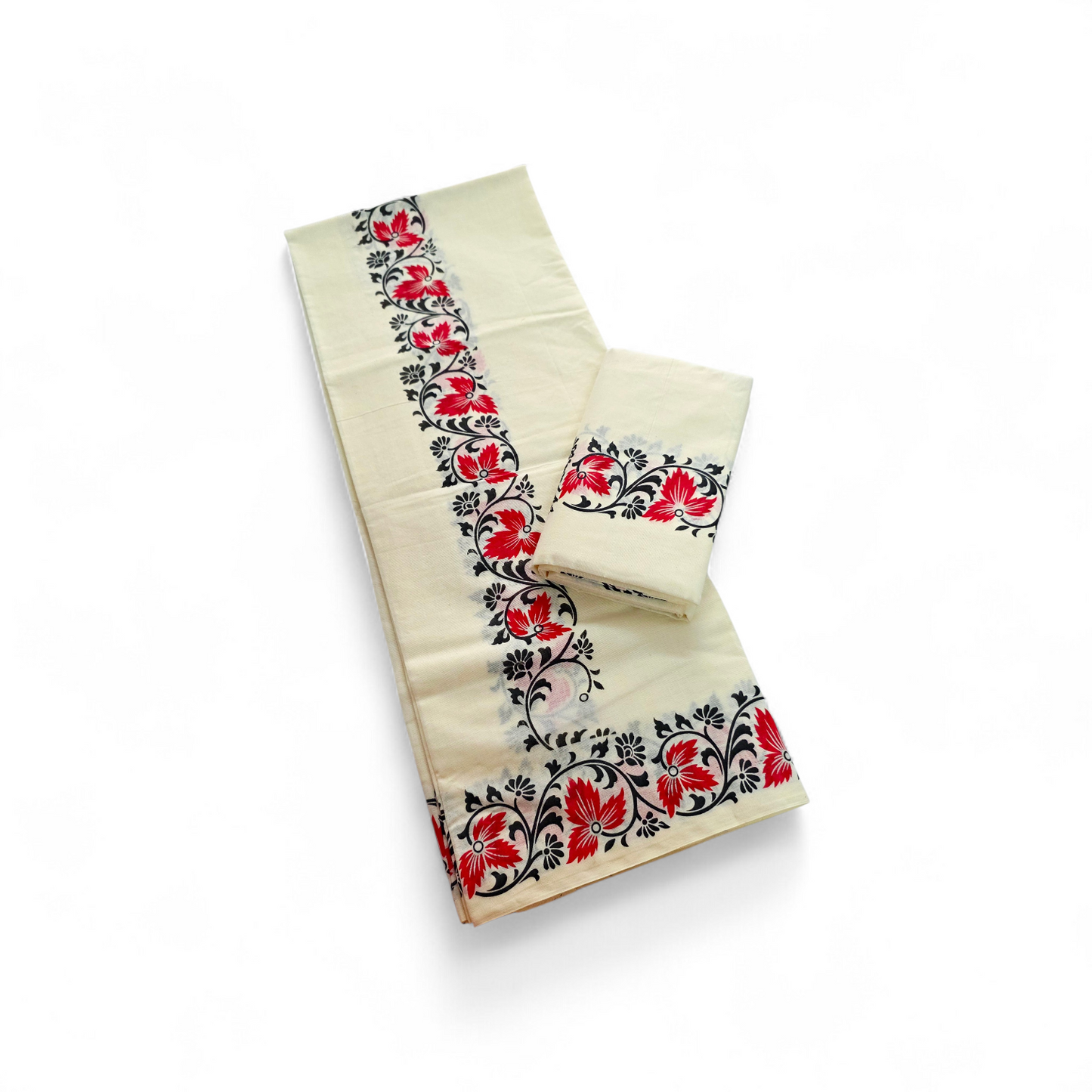 Womens Kerala Traditional Kuthampully Cotton Set mundu With printed design