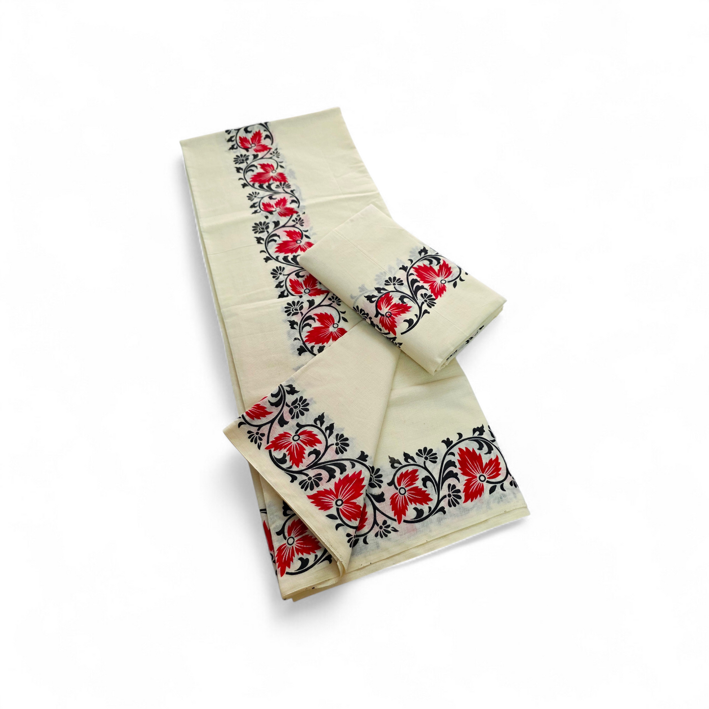 Womens Kerala Traditional Kuthampully Cotton Set mundu With printed design