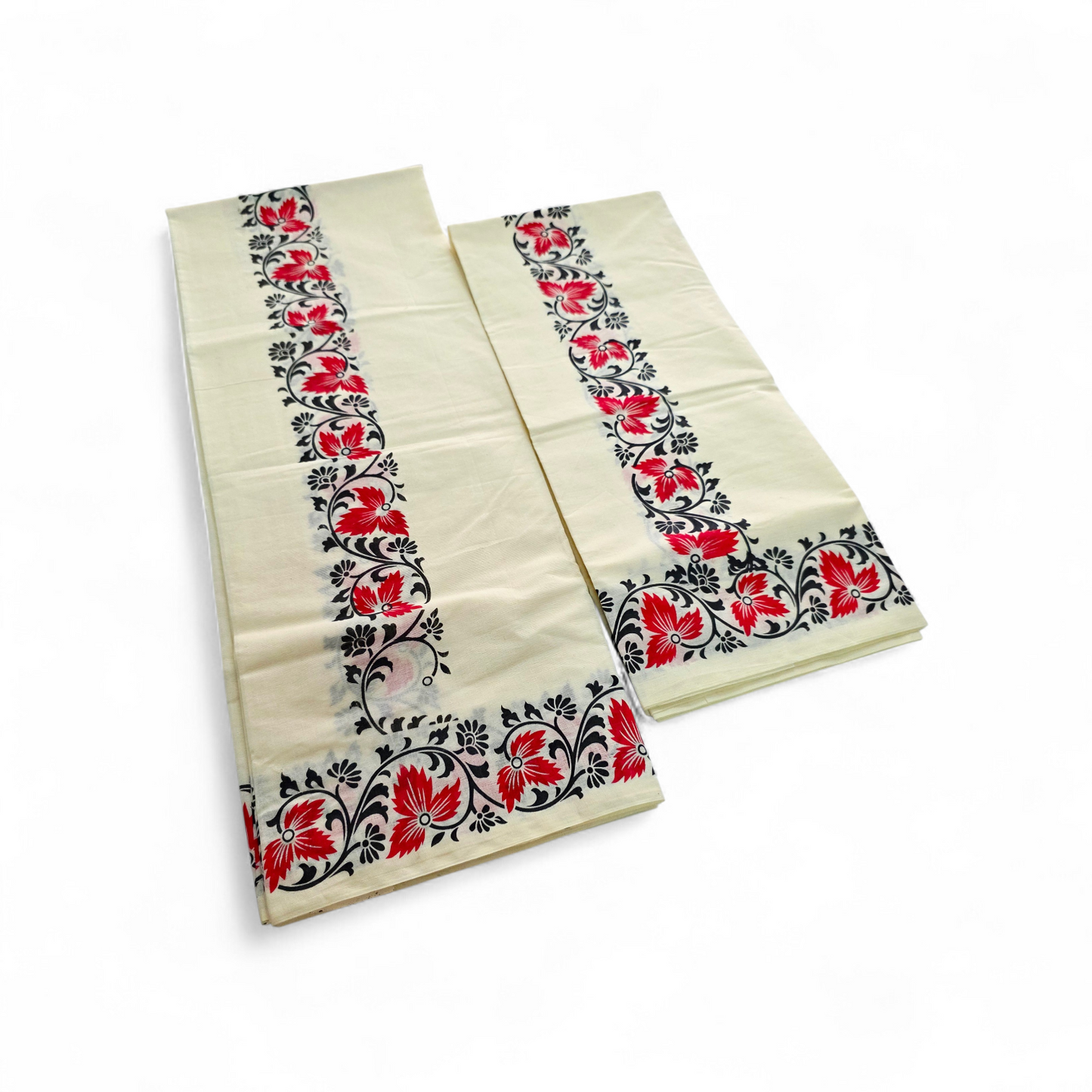 Womens Kerala Traditional Kuthampully Cotton Set mundu With printed design