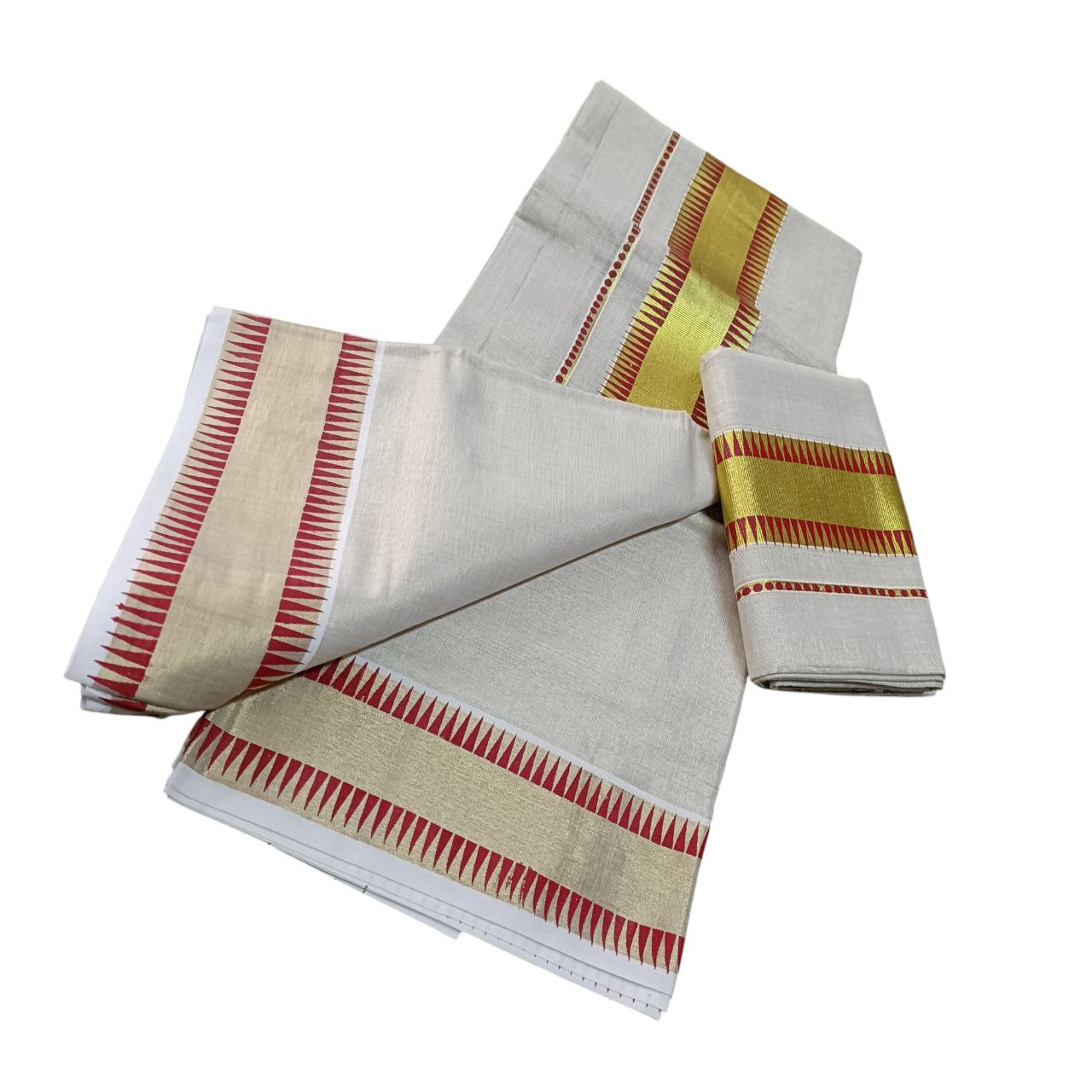 Womens Kerala Traditional Kuthampully Tissue Set mundu