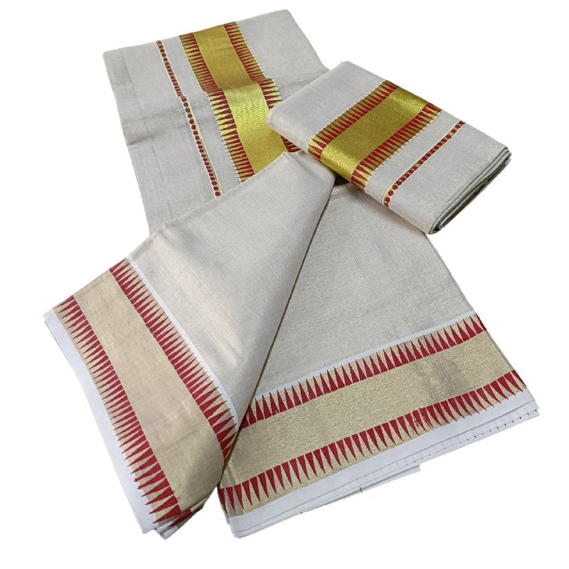 Womens Kerala Traditional Kuthampully Tissue Set mundu