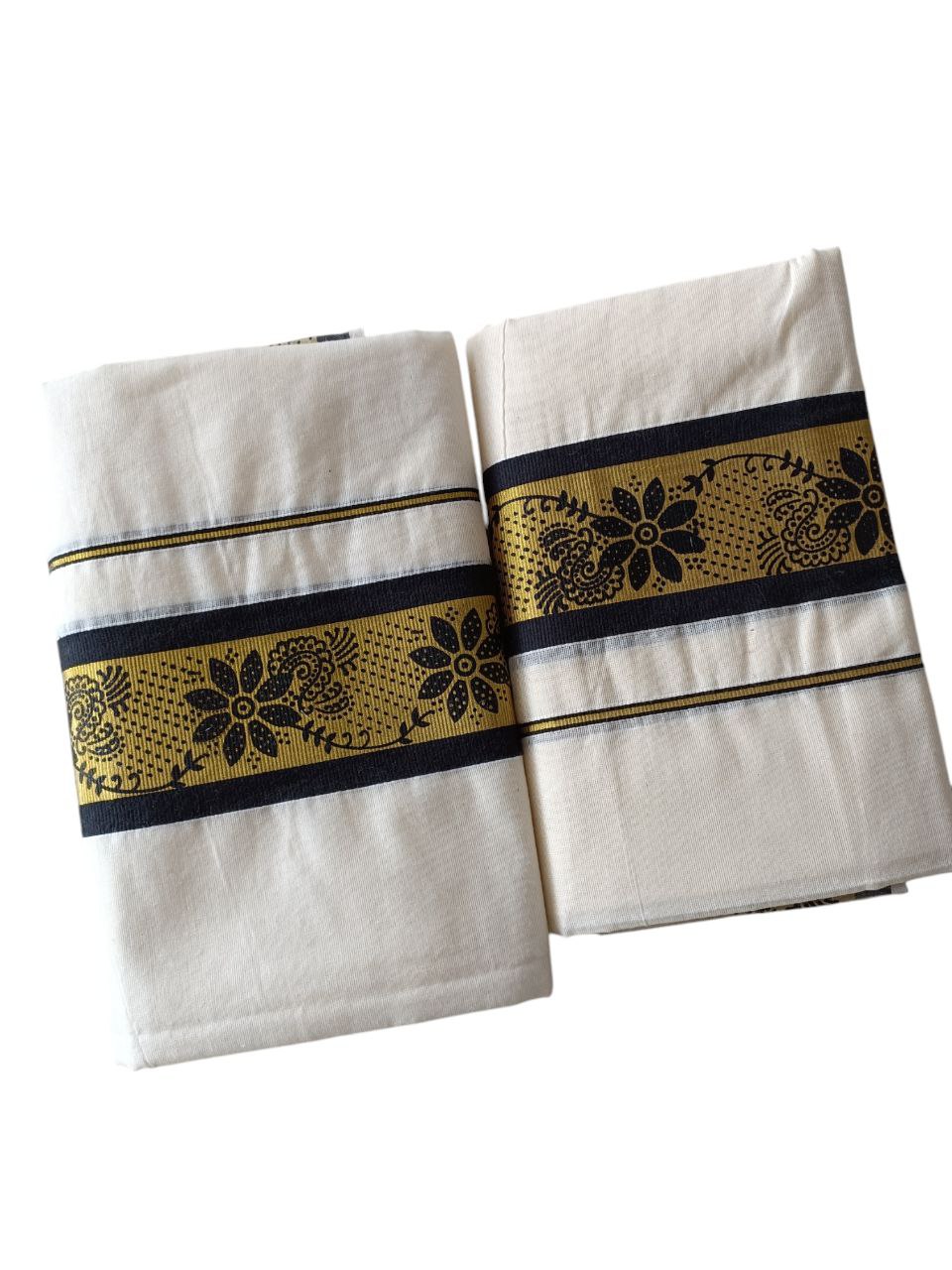 Womens Kerala Traditional Kuthampully Set Mundu with Printed Designs