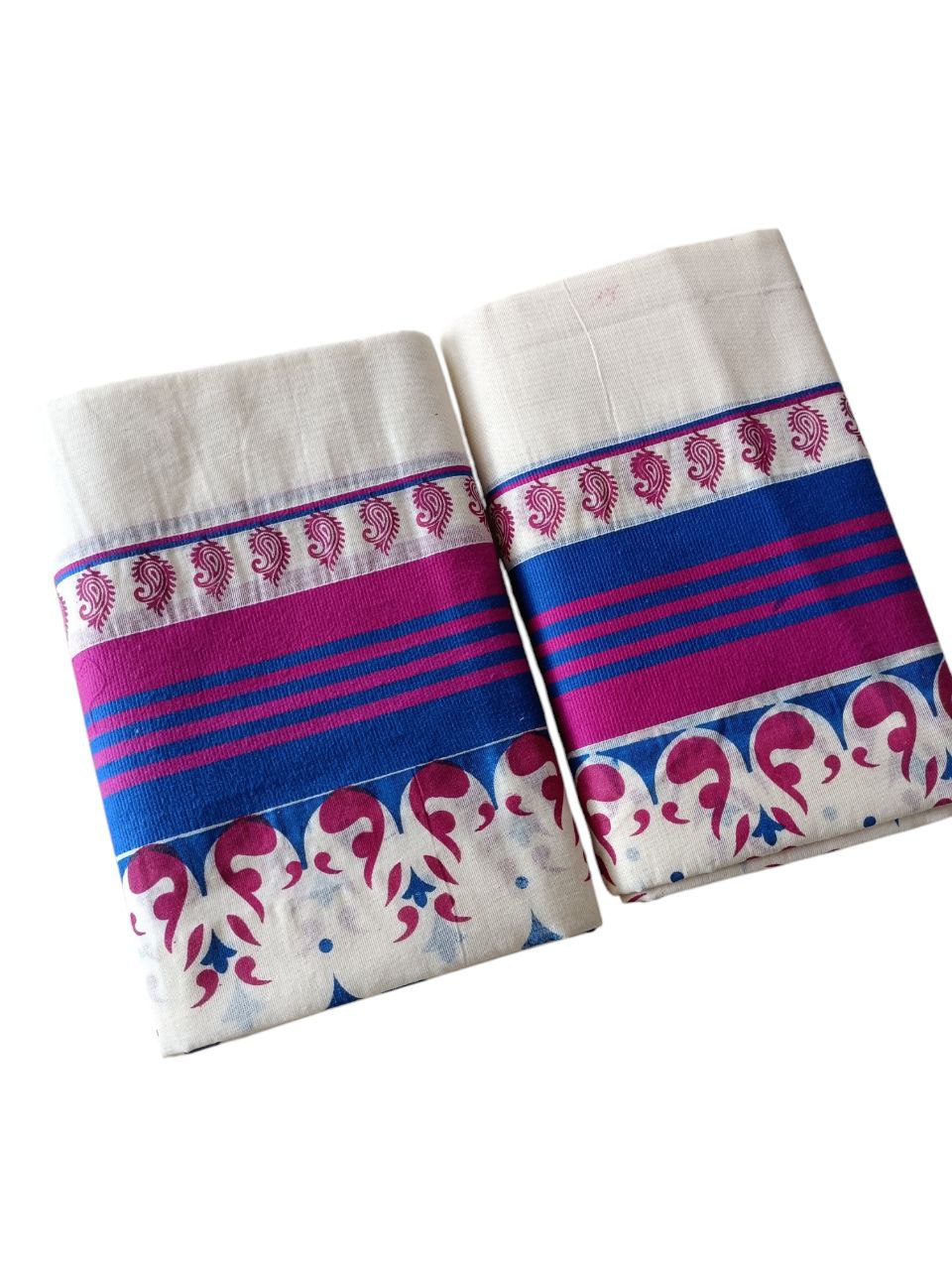 Womens Kerala Traditional Kuthampully Set Mundu with Printed Designs