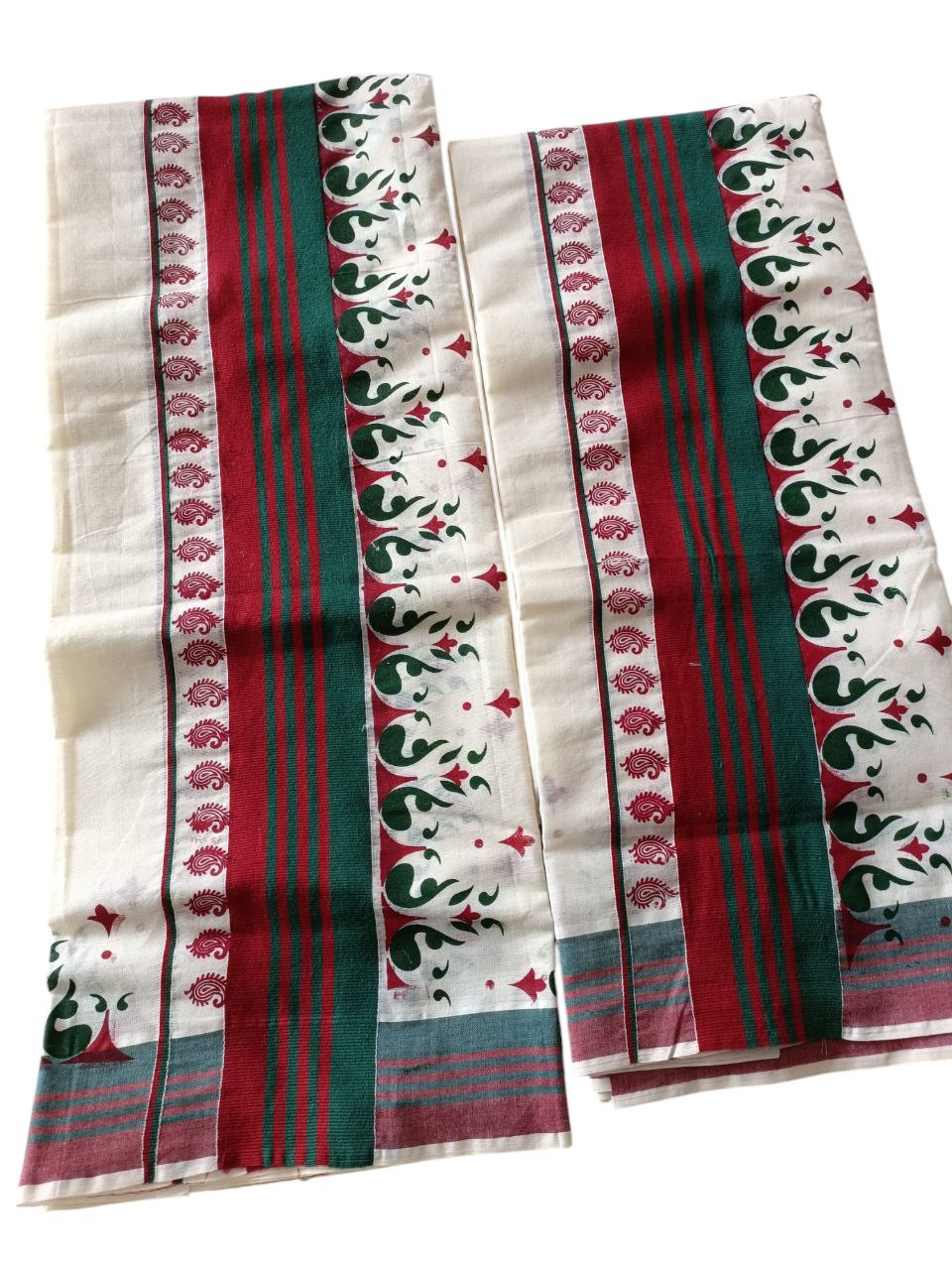 Womens Kerala Traditional Kuthampully Set Mundu with Printed Designs