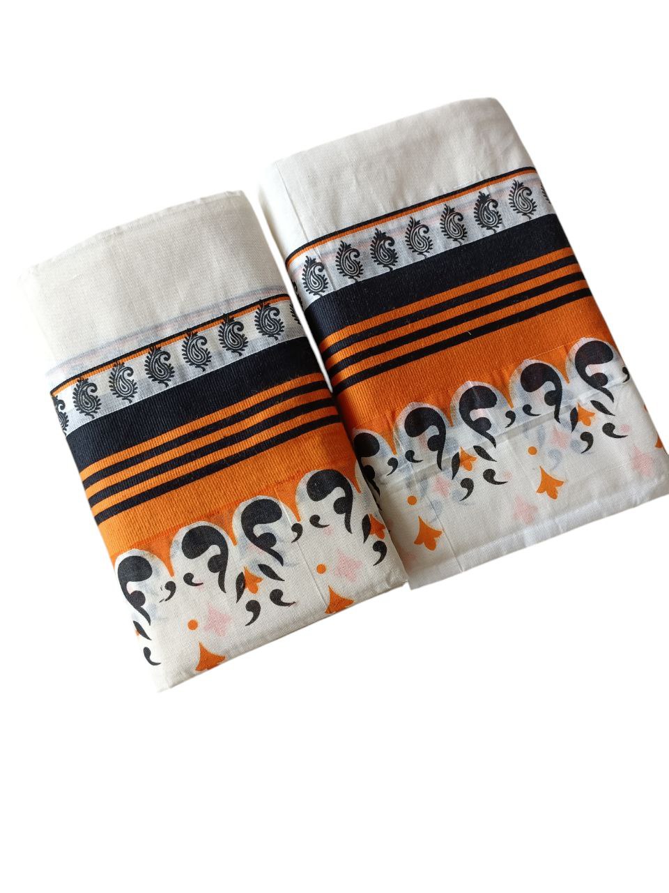 Womens Kerala Traditional Kuthampully Set Mundu with Printed Designs