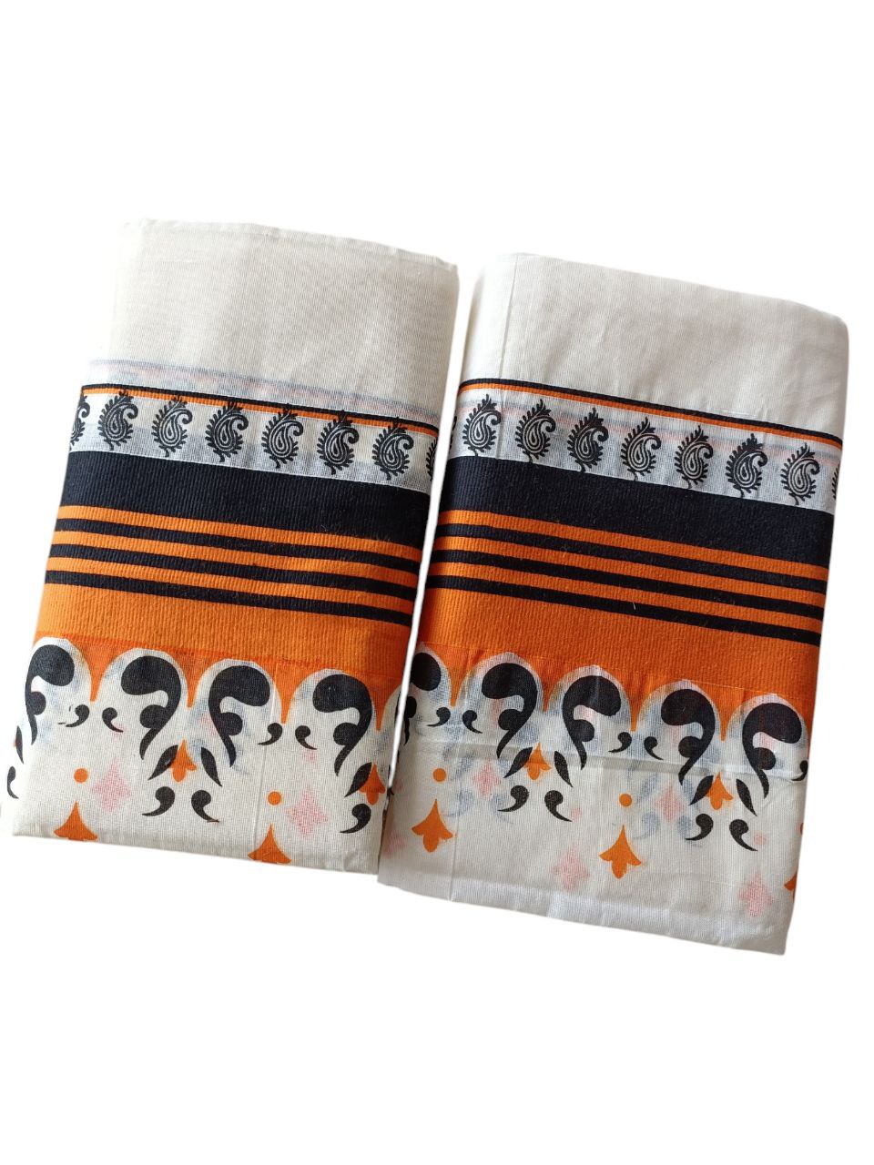 Womens Kerala Traditional Kuthampully Set Mundu with Printed Designs