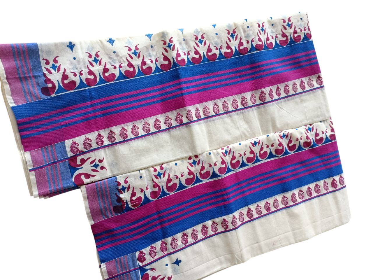 Womens Kerala Traditional Kuthampully Set Mundu with Printed Designs