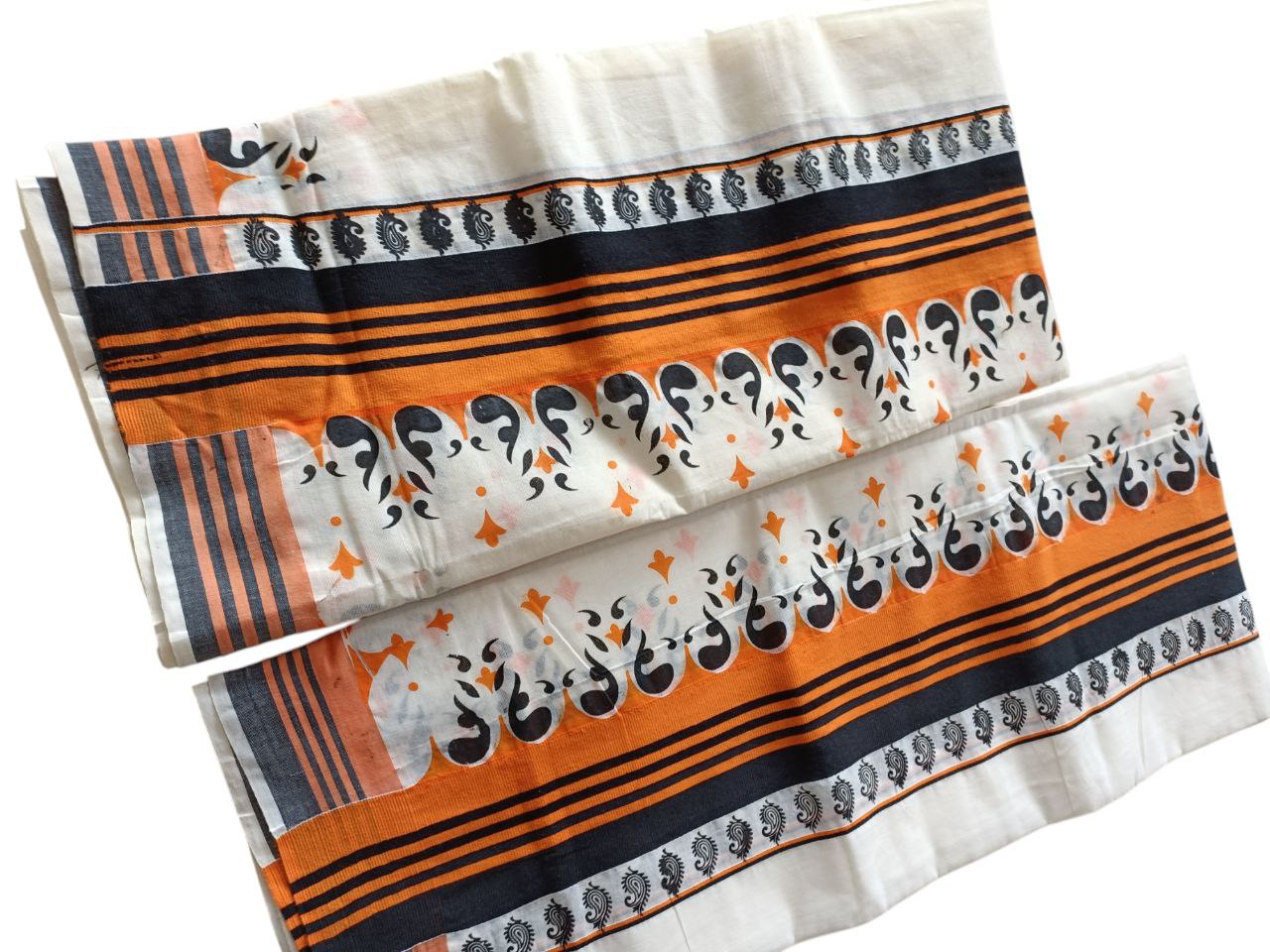 Womens Kerala Traditional Kuthampully Set Mundu with Printed Designs