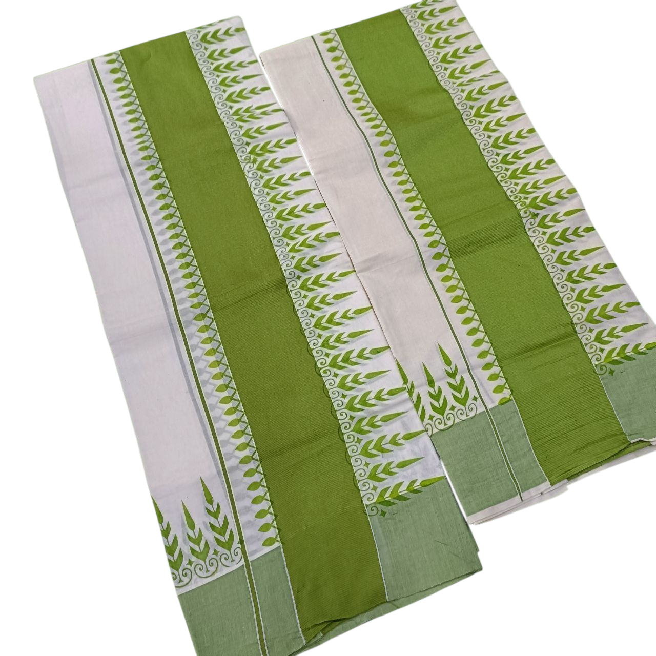 Womens Kerala Traditional Kuthampully Set Mundu with Printed Designs
