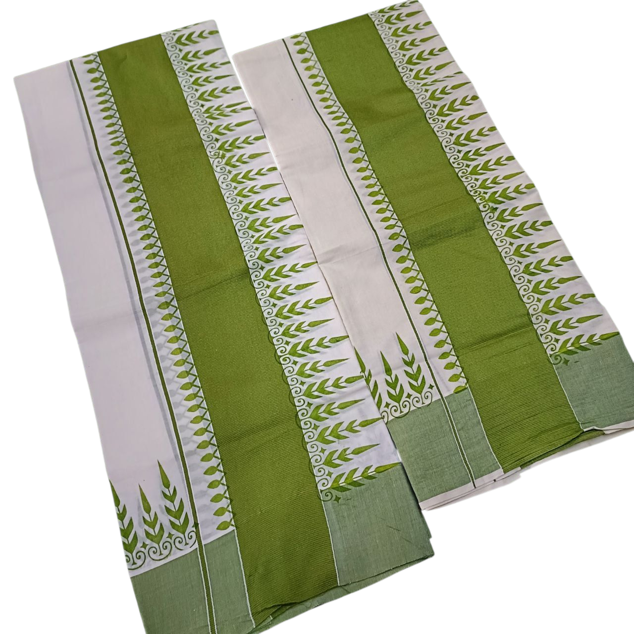 Womens Kerala Traditional Kuthampully Set Mundu with Printed Designs