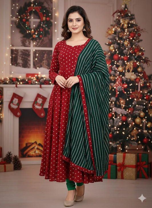 Banarasi Dyeable Chilly Red Anarkali  [MCAN03]