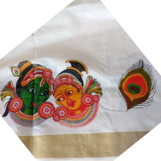 Womens Kerala Traditional Kuthampully Set Saree with mural printed design