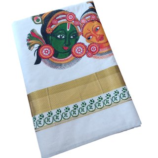 Womens Kerala Traditional Kuthampully Set Saree with mural printed design