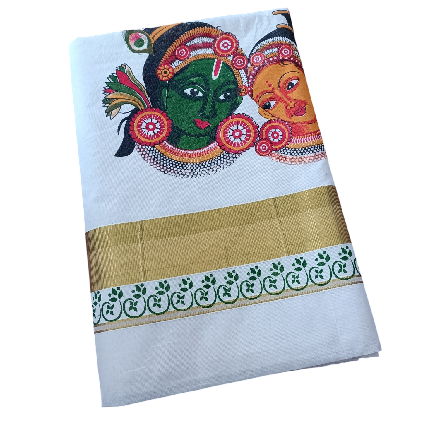 Womens Kerala Traditional Kuthampully Set Saree with mural printed design