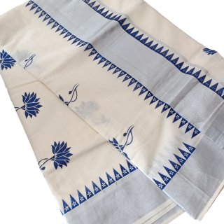 Womens Kerala Traditional Kuthampully Set Saree with Printed Designs