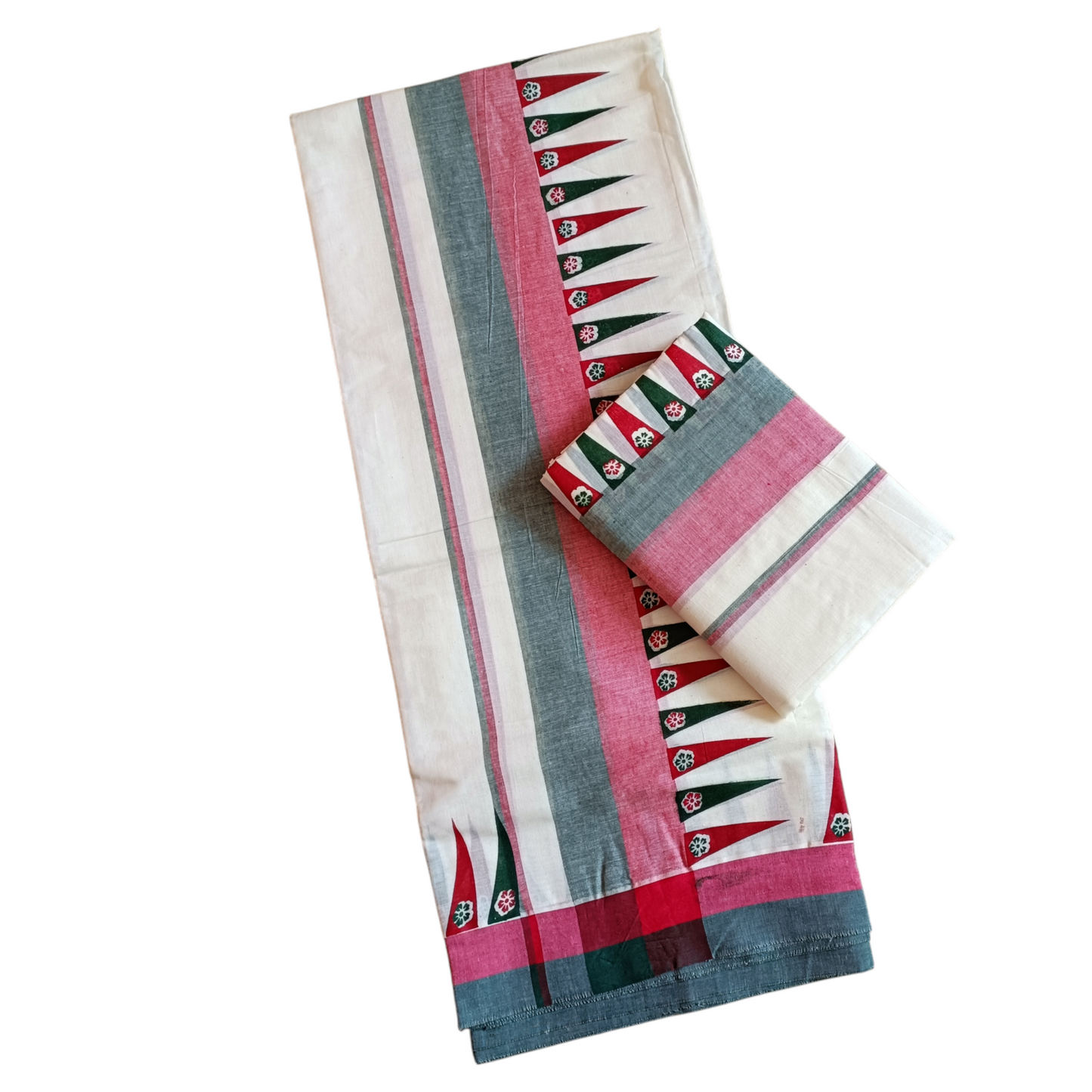 Womens Kerala Traditional Kuthampully Set Mundu with Printed Designs