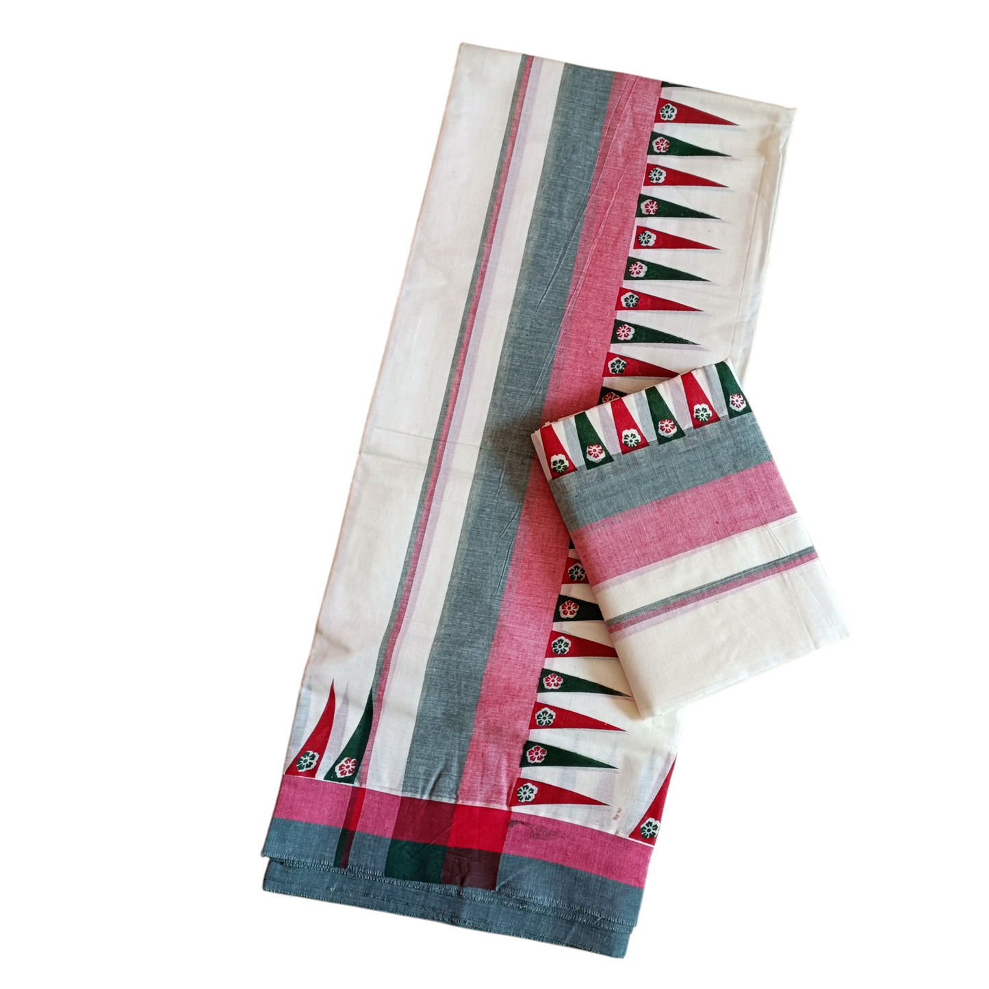 Womens Kerala Traditional Kuthampully Set Mundu with Printed Designs