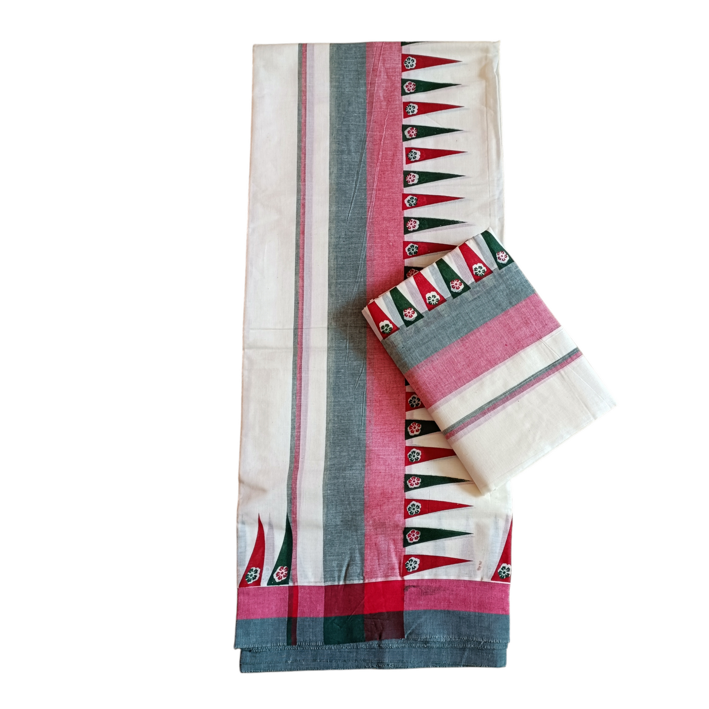 Womens Kerala Traditional Kuthampully Set Mundu with Printed Designs