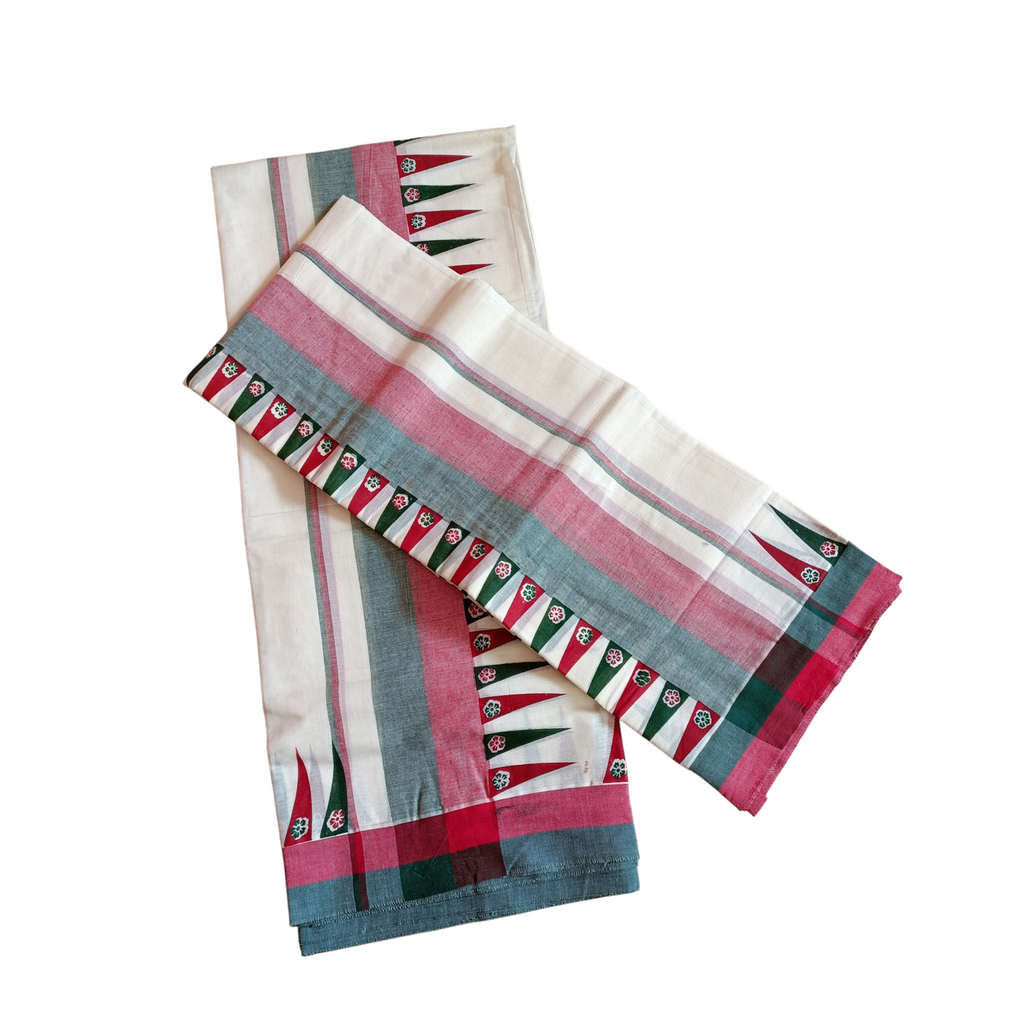 Womens Kerala Traditional Kuthampully Set Mundu with Printed Designs