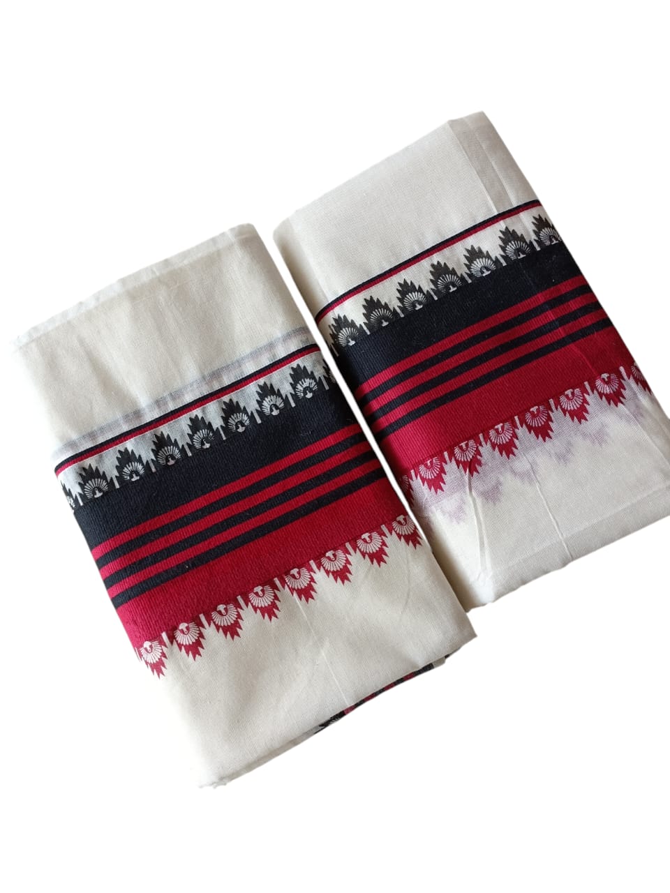 Womens Kerala Traditional Kuthampully Set Mundu with Printed Designs