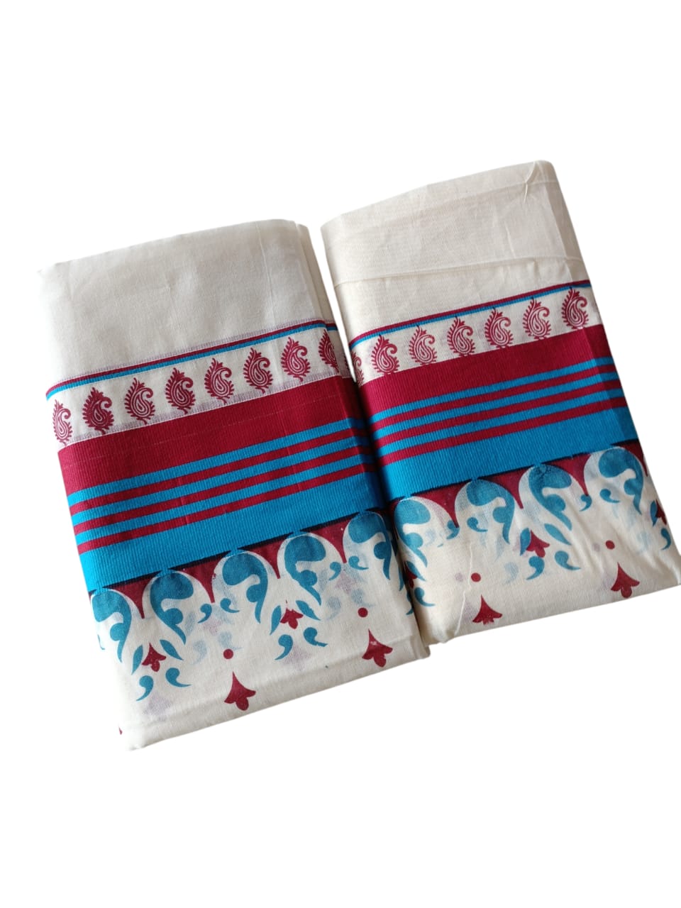 Womens Kerala Traditional Kuthampully Set Mundu with Printed Designs