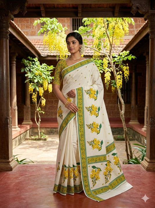 Vishu special kanikkonna cotton setsaree for women with blousepiece | kerala saree | set saree | vishu special